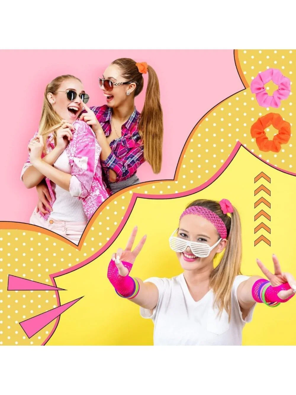 48 Pcs Neon Scrunchies - Bright Colorful Hair Ties for 80s & 90s Style, Elastic